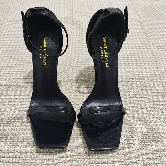 SAINT LAURENT Black Patent Leather Heeled Sandals - Picture 2 of 9